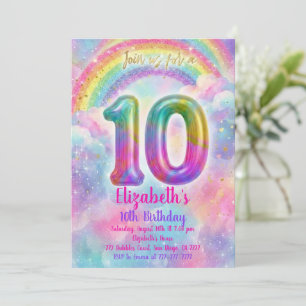 Balloons Birthday 10th Birthday Invitation
