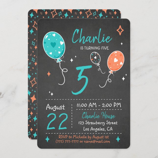 Balloons | Birthday Chalkboard Invitation (Front/Back)