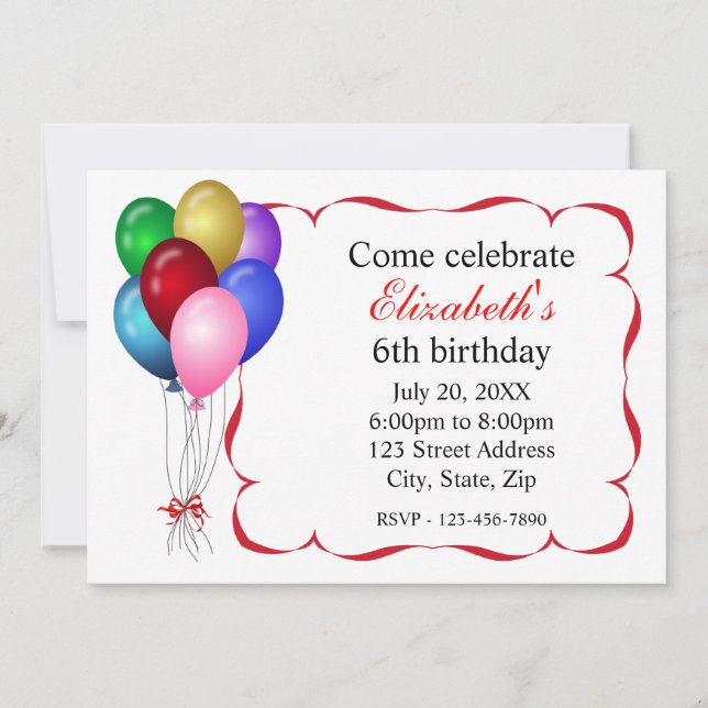 Balloons Birthday Party Invitation (Front)