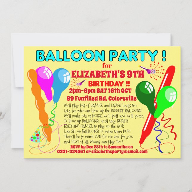 BALLOONS birthday party invitation modern invite (Front)