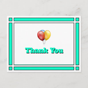 Balloons Birthday Teal Thank You Postcard