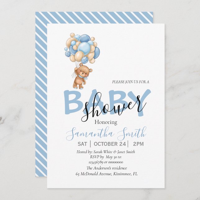 Balloons Blue Invitation (Front/Back)