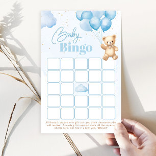 Balloons blue teddy bear baby shower bingo game
