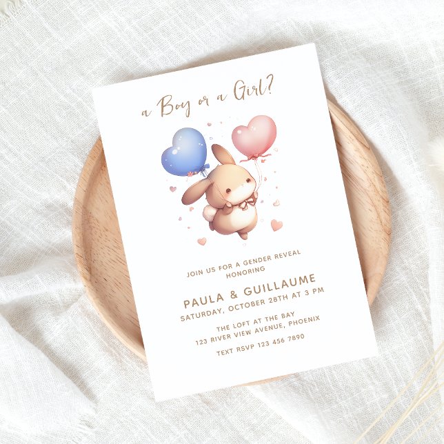 Balloons Bunny Gender Reveal Party Invite (Creator Uploaded)