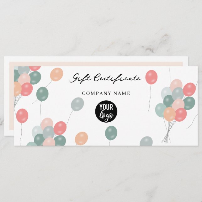 Balloons Business Logo Gift Certificate Voucher (Front/Back)