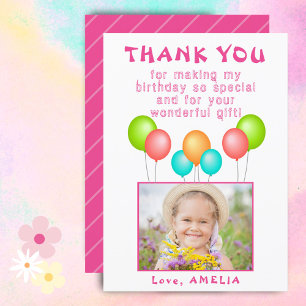 Balloons Colourful Girl Birthday Photo  Thank You Card