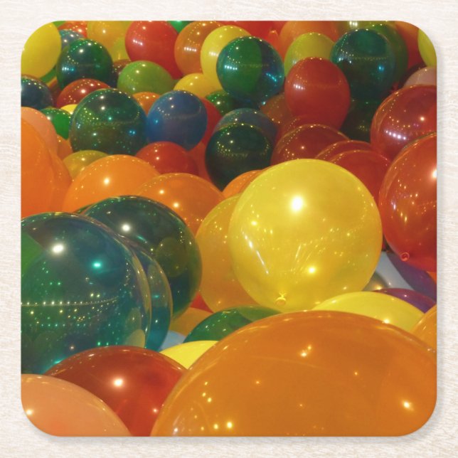 Balloons Colourful Party Design Square Paper Coaster (Front)