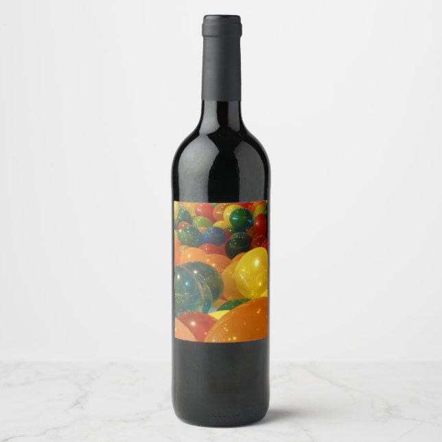 Balloons Colourful Party Design Wine Label (Front)