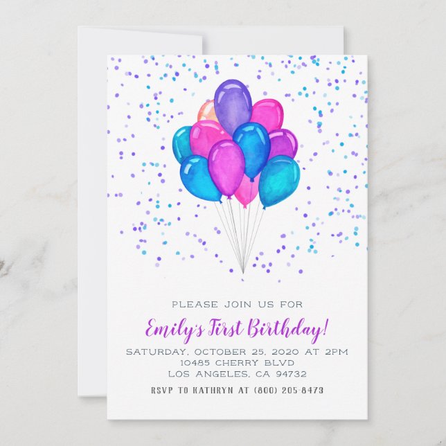 Balloons Confetti Birthday Invitation (Front)