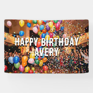 Balloons & Confetti  Personalised Happy Birthday Banner