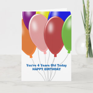 Balloons Design Personalised 4th Birthday Card