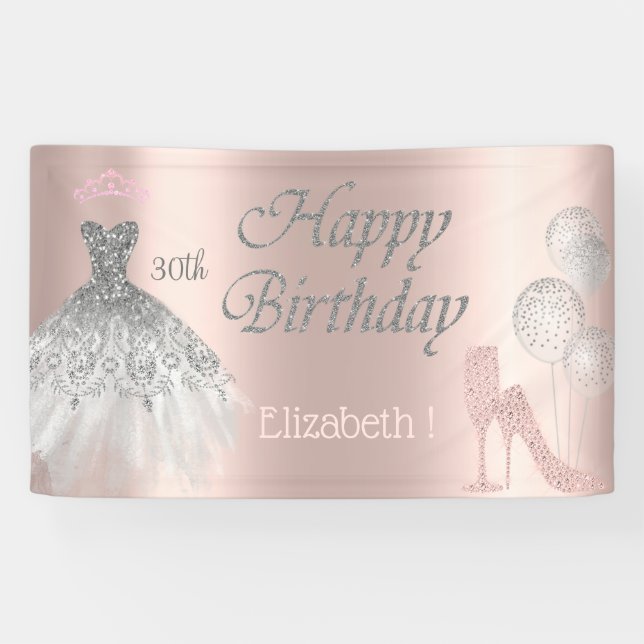 Balloons,Diamonds Glass,Heel, Dress, Rose Gold Banner (Horizontal)