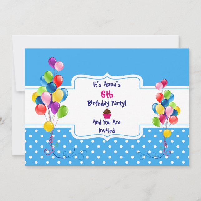 Balloons & Dots Child's Birthday Party Invitation (Front)