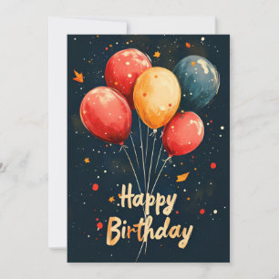 Balloons & Dots on Black Birthday Party Invitation