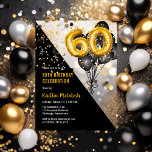 Balloons Elegant Black | Gold 60th Birthday Party Acrylic Invitations<br><div class="desc">Black balloons as a back drop to gold tone number balloons lend a dramatic flair to this 60th Birthday Party design.  Composite design by Holiday Hearts Designs (rights reserved).  Other age numbers are available in our shop.</div>