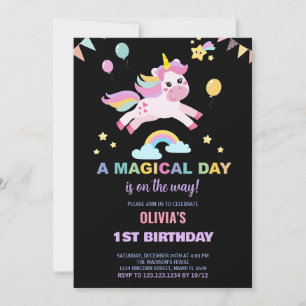 Balloons Flags Unicorns Birthday Invitations