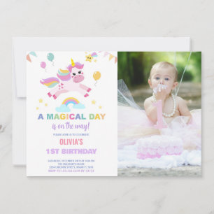 Balloons Flags Unicorns Birthday Invitations photo