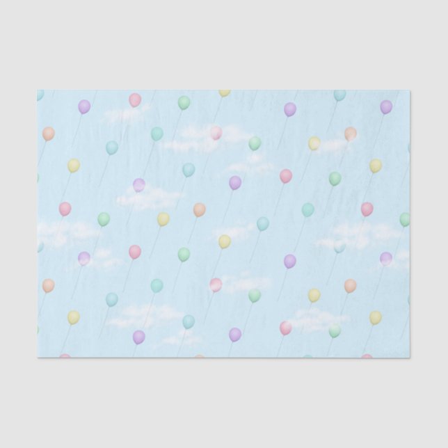 Balloons Flying in Blue Sky With Clouds Tissue Paper (Front)