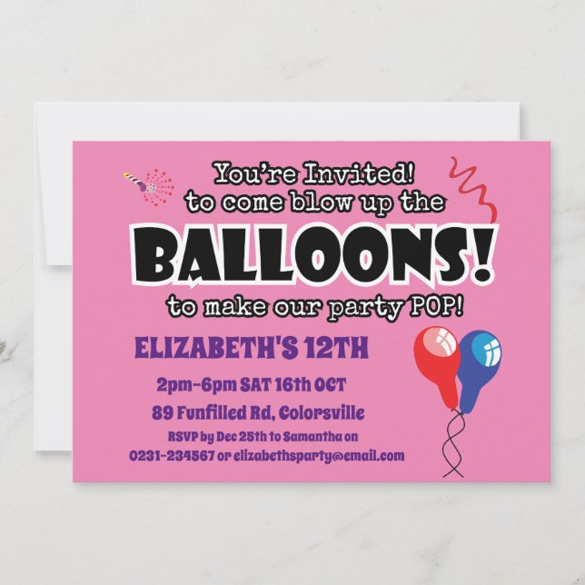 BALLOONS fun ready to pop birthday Invitation (Front)
