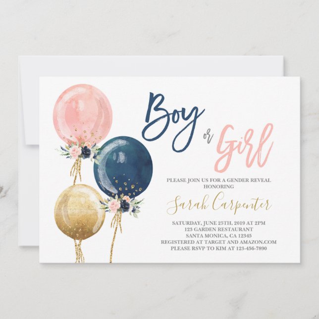Balloons Gender Reveal invitation (Front)