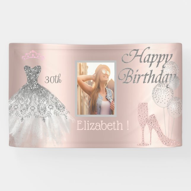 Balloons, Glass,Heel, Dress, Rose Gold Photo Banner (Horizontal)