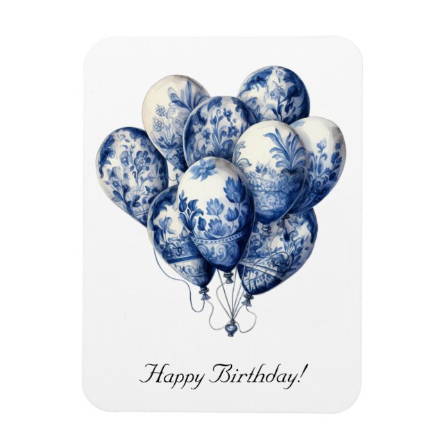 Balloons in Delft Blue, customisable  Magnet (Vertical)