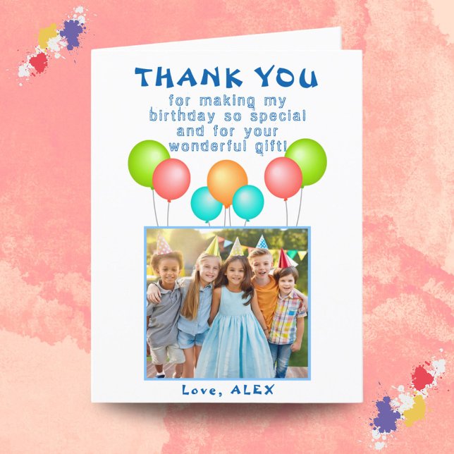 Balloons Kids Birthday Photo  Thank You Card (Creator Uploaded)