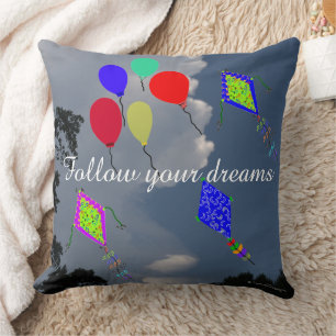 Balloons Kite Flying Fluffy Clouds 20" x 20" Cushion