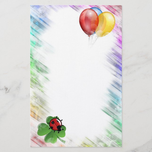 Balloons, Ladybug and Clover Stationery (Front)