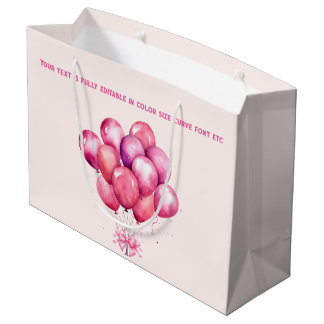 Balloons on Trendy Barbiedoll Blush Pink  Large Gift Bag