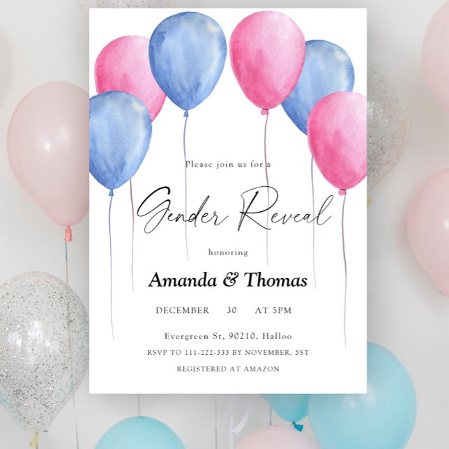 Balloons pink or blue Gender Reveal Invitation (Creator Uploaded)