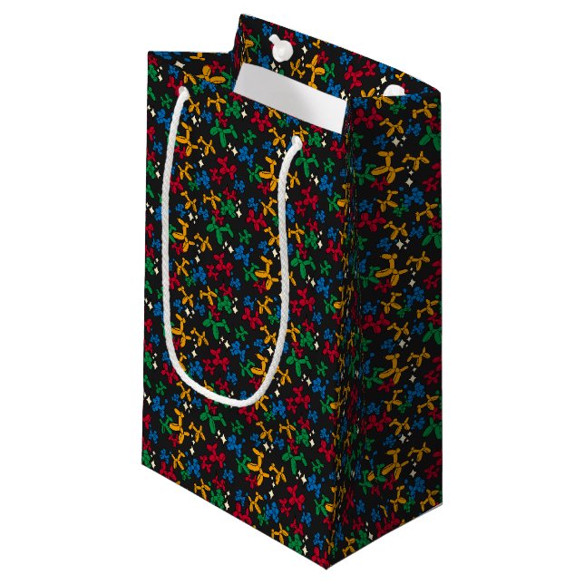 Balloons - Primary Black Outline Black Background Small Gift Bag (Front Angled)