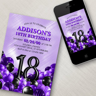 Balloons Purple 18th Birthday Invitation