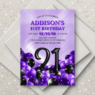 Balloons Purple 21st Birthday Invitation