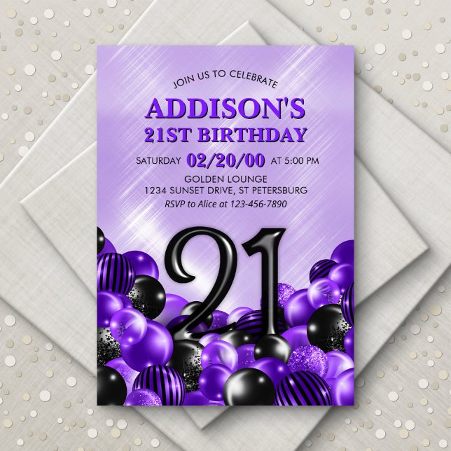 Balloons Purple 21st Birthday Invitation (Creator Uploaded)