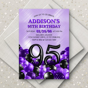 Balloons Purple 95th Birthday Invitation