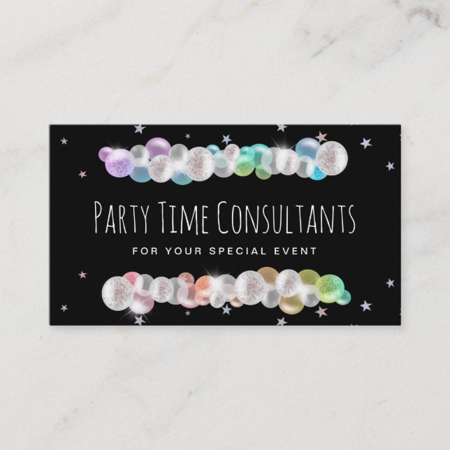 *~* Balloons Rainbow Party Event Planner Modern Business Card (Front)