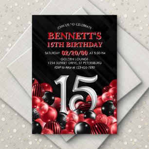 Balloons Red 15th Birthday Invitation