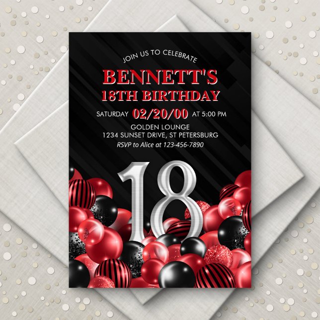 Balloons Red 18th Birthday Invitation (Creator Uploaded)