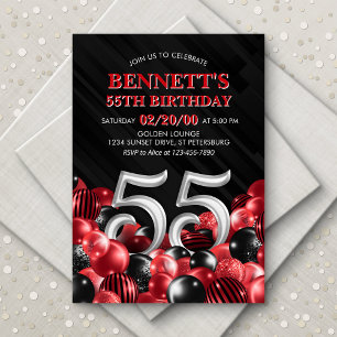 Balloons Red 55th Birthday Invitation