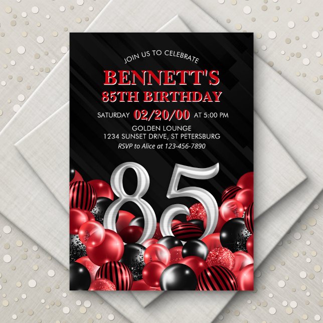 Balloons Red 85th Birthday Invitation (Creator Uploaded)
