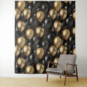 Balloons Tapestry Birthday Backdrop Black and Gold