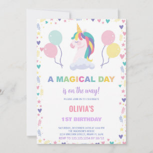 Balloons Unicorn Birthday Invitations
