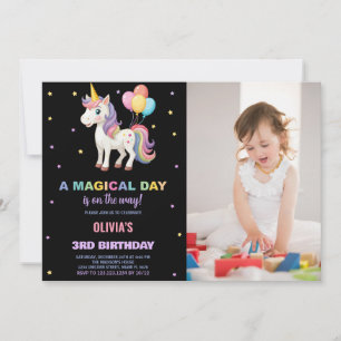 Balloons Unicorn Birthday Invitations with photo