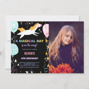 Balloons Unicorn Birthday Invitations with photo