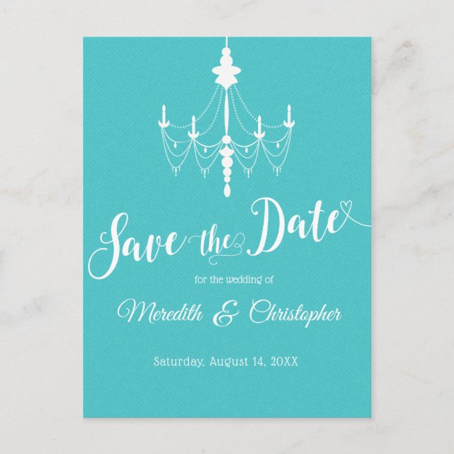 Ballroom Chandelier Aqua Blue Save the Date Announcement Postcard (Front)