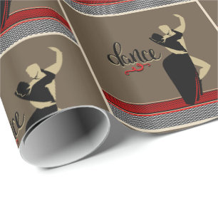 Ballroom Dance Couple Silhouette Tan Black Wrapping Paper