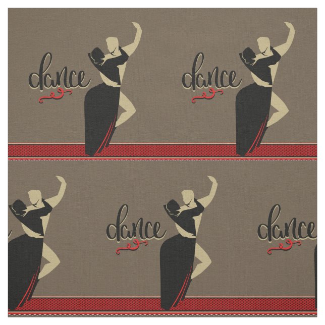 Ballroom Dance Couple Tan Black  4.5" Fabric (Swatch)