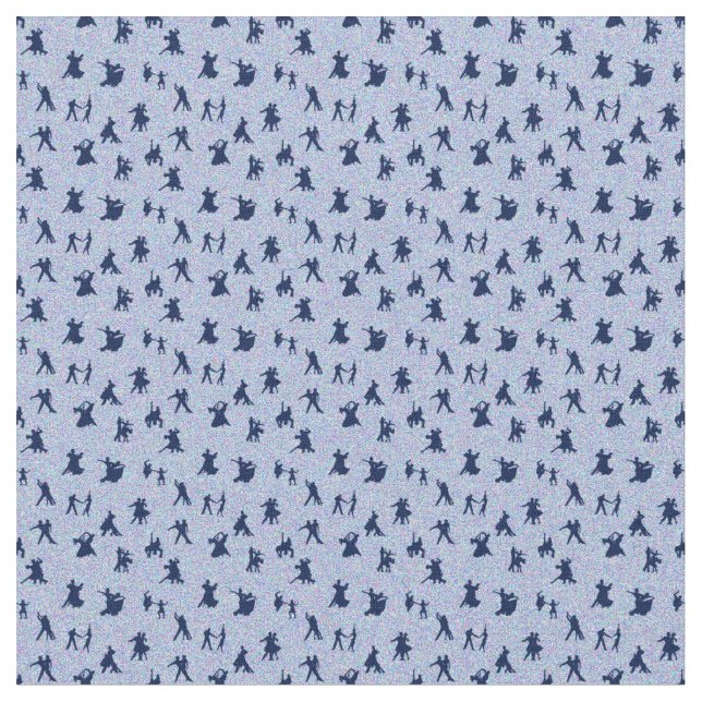 Ballroom Dancers, Navy on Light Blue Fabric (Close Up)