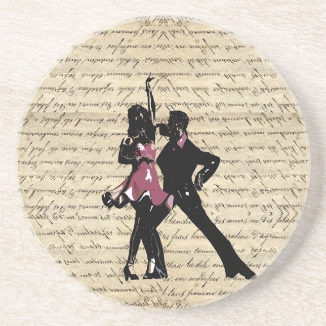 Ballroom dancers on vintage paper coaster (Front)
